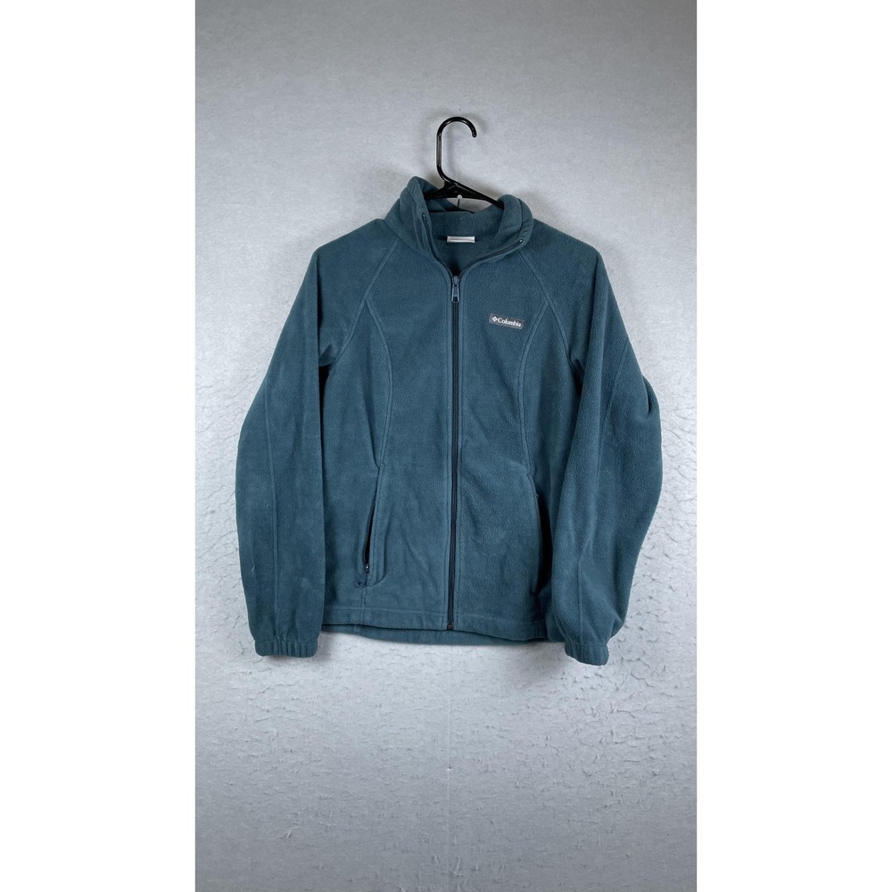 Columbia Fleece Jacket Womens Small Teal Hooded Full‎ Zip Outdoors Hiking